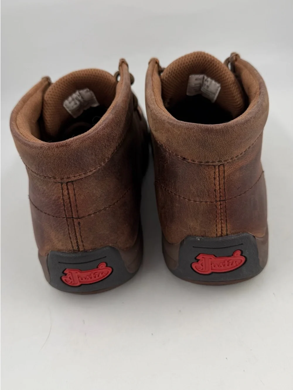 Justin Men’s Cappie 4”-SZ 8-Brown Distressed Leather Steel Toe 235 Work Boots